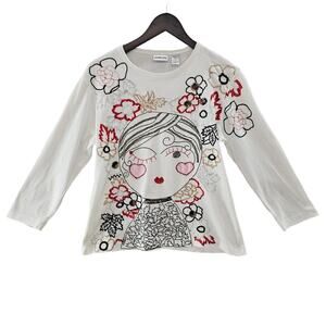 Chico's Top Women's Size Medium Chico's Size 1 Embroidered Girl Wearable Art